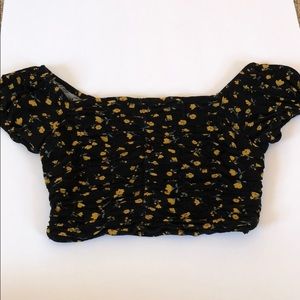Ruched off the shoulder floral crop top